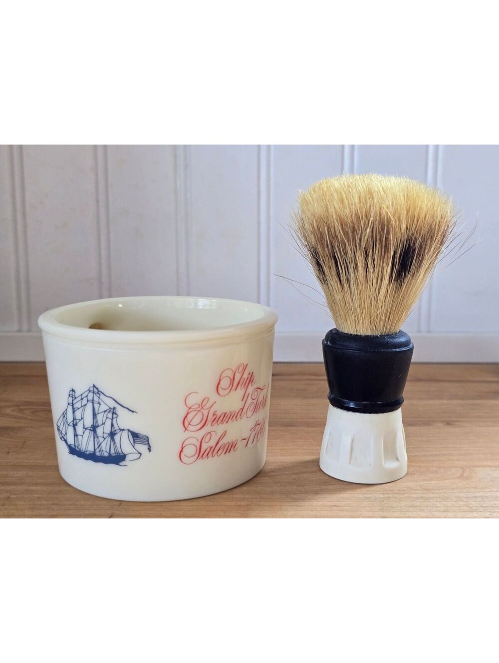 Vtg 1960's Old Spice Shulton Shaving Mug w/ 1940's REX Brush Grand Turk Design